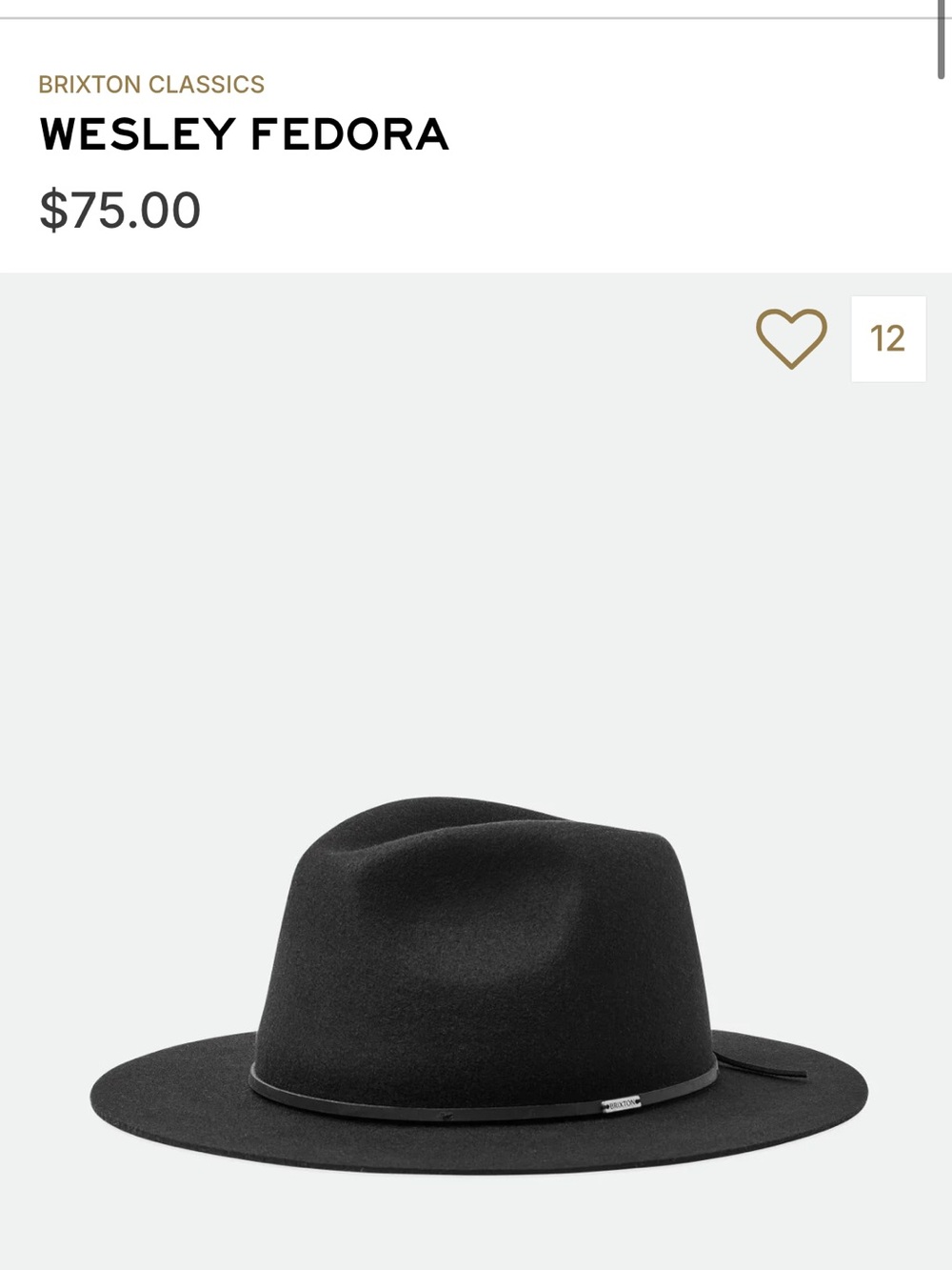 Brixton — Wesley Fedora — Black — S — NWT — unisex